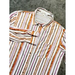 Eden & Olivia Striped Button‎ Down Shirt Roll Tab Sleeve Casual Top M